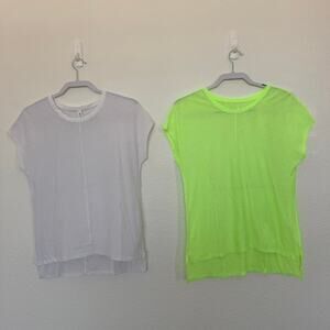Lululemon Lot of 2 Retreat Tee Shirts White Neon Yellow Athletic Women's 10